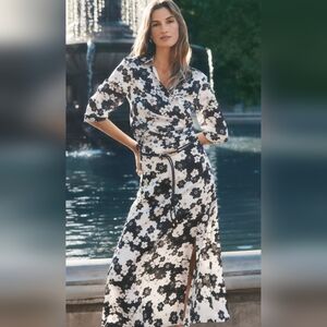 Ann Taylor Black and White Floral Wrap Skirt